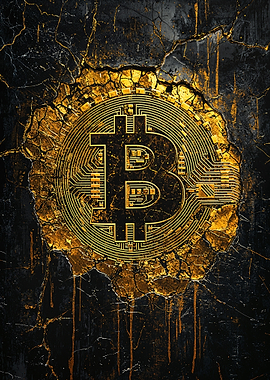 Bitcoin Symbol on Cracked Wall
