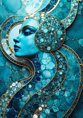 Kintsugi Blue Woman Mosaic