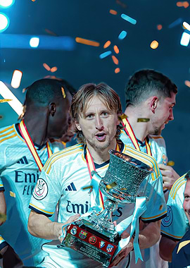 real madrid Soccer Player Holding Trophy