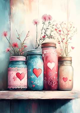 Heart Jars with Flowers