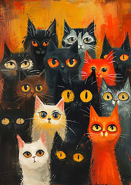 Cat Crowd Painting