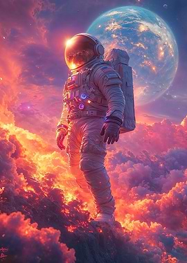 Astronaut in Fiery Clouds