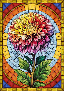 Radiant Dahlia Flower Art in Stained Glass