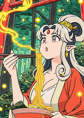 Anime Elf Eating Ramen