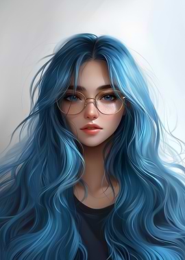 Blue-Haired Girl with Glasses