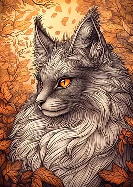 Maine Coon Cat Autumn Portrait
