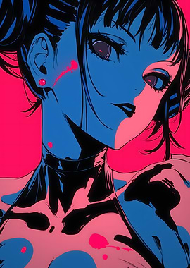 Anime Girl with Pink and Blue