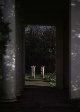 Nighttime View Through Columns