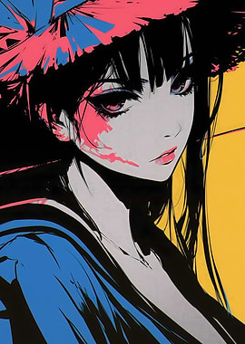 Anime Girl with Pink and Blue