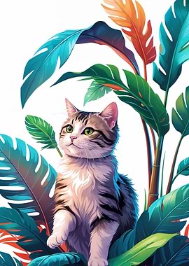 Cat in Tropical Foliage