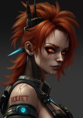 Cyberpunk Female Character, Rocket, Rebellious