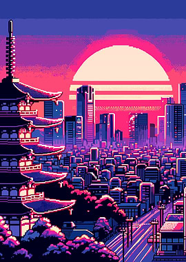 Pixelated Tokyo Sunset