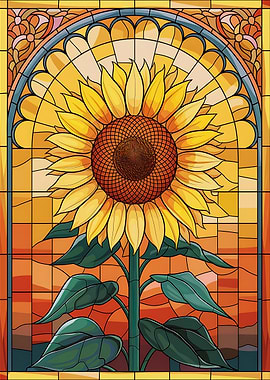 Vibrant Sunflower in Stained Glass