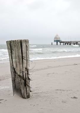 Weathered Wooden Post on Beach