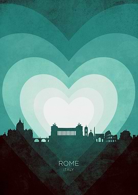 Rome Italy Skyline Hearts Teal