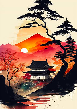 Japanese Temple Sunset