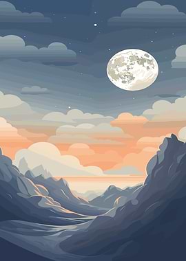 Mountain Landscape with Full Moon