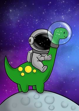 Astronaut Riding Dinosaur in Space