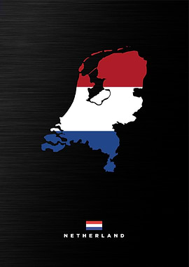 Netherlands Map with Flag