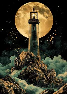 Lighthouse Under Full Moon