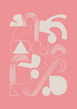 Playful Abstract Shapes in Cream on Pink
