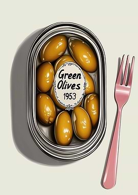 Green Olives Fork Kitchen Mid Century