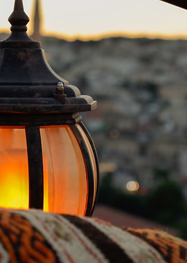 Ornamental Lantern with City View in Cappadocia