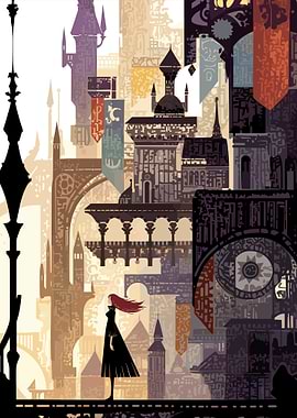 Fantasy Cityscape with Woman