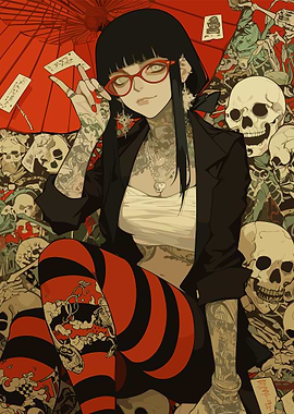 Tattooed Anime Girl with Skulls