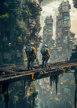 Futuristic Cityscape with Astronauts