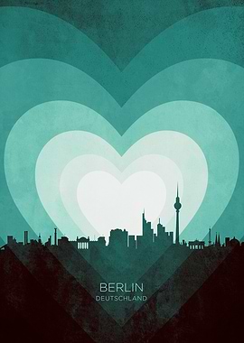 Berlin Germany Skyline Hearts Teal