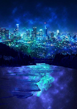 Cityscape with Galaxy Reflection