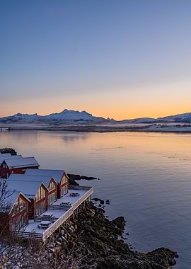Snowy Cabins by the Fjord