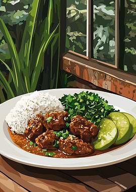 Beef Stew with Rice and Greens