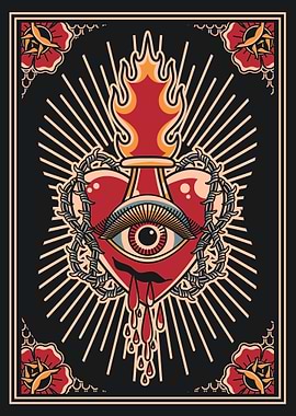 Eye & sacred heart vintage art