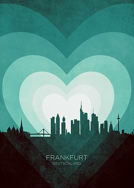 Frankfurt Germany Skyline Hearts Teal