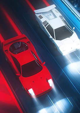 Red and White Sports Cars