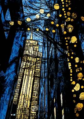 New York Cityscape with golden Lights