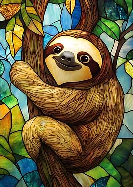 Cute Sloth Stained Glass