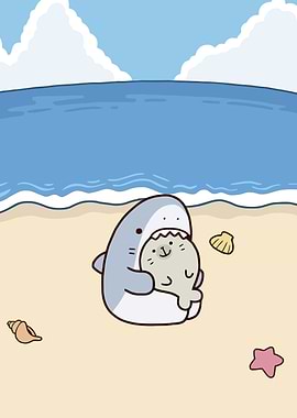 Shark and Seal on Beach