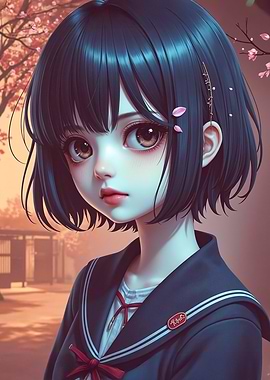 Anime Girl with Cherry Blossoms