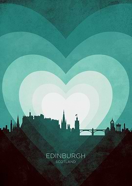 Edinburgh Scotland Skyline Hearts Teal