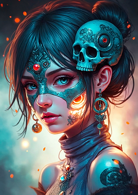 Mystical Woman with Skull Ornament