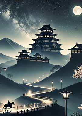 Japanese Castle Night Scene