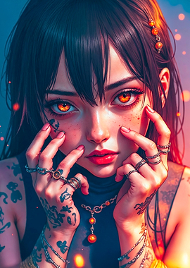 Anime Girl with Orange Eyes