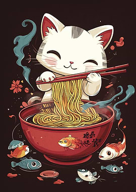 Cat Eating Ramen