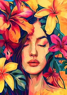 Woman Surrounded by Flowers