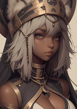 White-Haired Woman in Gold Anime Girl