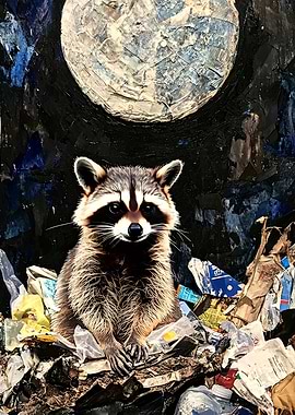 Raccoon Under a Full Moon