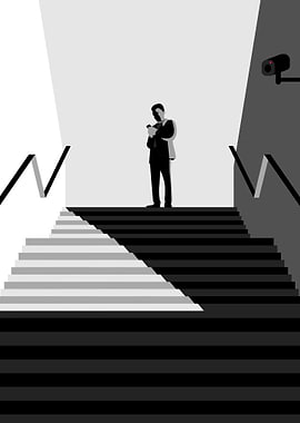 Man on Stairs with Security Camera